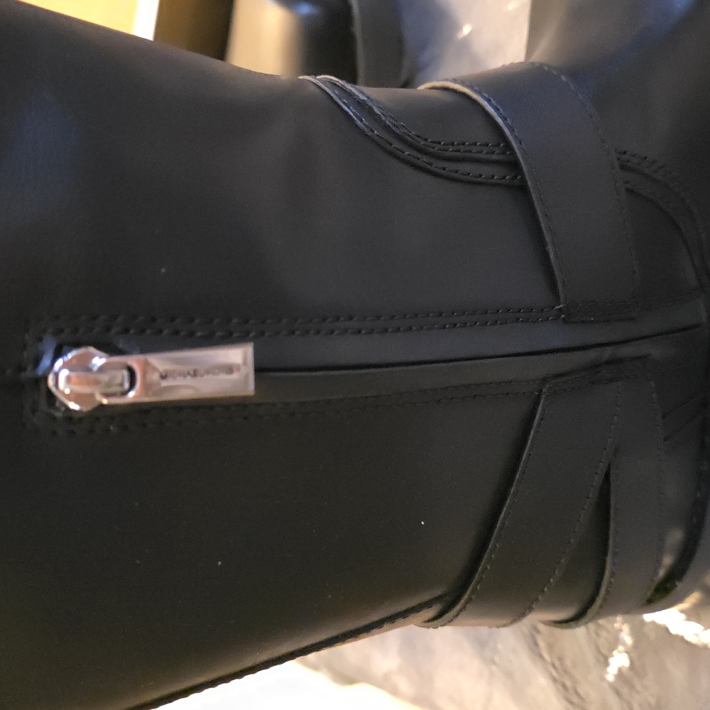 Michael Kors Black Leather Crosby Moto Boots - Picture 4 of 4